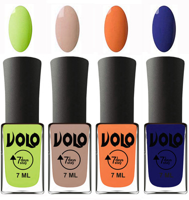 

Volo Ultra Lasting HD Shine Awesome Nail Polish Combo Parrot Green, Light Nude, Peach, Navy Blue(Pack of 4)