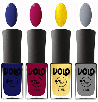 

Volo Ultra Lasting HD Shine Awesome Nail Polish Combo Navy Blue, Magnta, Metallic Light Golden, Light Grey(Pack of 4)