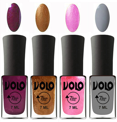 

Volo Ultra Lasting HD Shine Awesome Nail Polish Combo Wine, Metallic Dark Golden, Metallic Pink, Light Grey(Pack of 4)