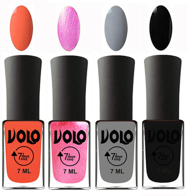 

Volo Ultra Lasting HD Shine Awesome Nail Polish Combo Neon Orange, Metallic Pink, Light Grey, Black(Pack of 4)