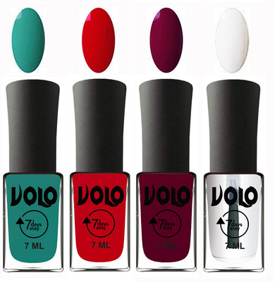 

Volo Ultra Lasting HD Shine Awesome Nail Polish Combo Radium Green, Blood Red, Wine Maroon, Top Coat(Pack of 4)