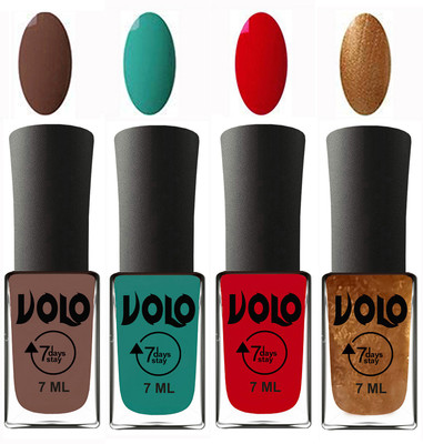 

Volo Ultra Lasting HD Shine Awesome Nail Polish Combo Brown, Radium Green, Blood Red, Metallic Dark Golden(Pack of 4)