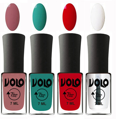 

Volo Ultra Lasting HD Shine Awesome Nail Polish Combo Chocolate Peach, Radium Green, Blood Red, Top Coat(Pack of 4)