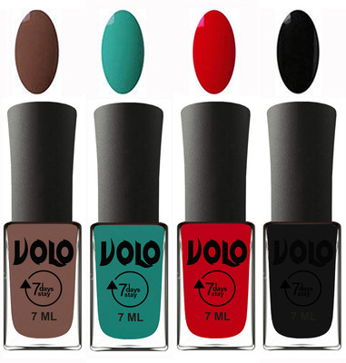 

Volo Ultra Lasting HD Shine Awesome Nail Polish Combo Brown, Radium Green, Blood Red, Black(Pack of 4)