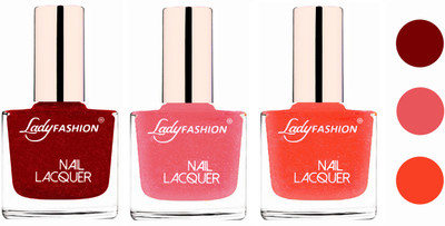 

Lady Fashion Glossy & Long Stay Nail Polish combo Red,Silky Pink,Orange Silk(Pack of 3)