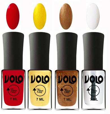 

Volo Ultra Lasting HD Shine Awesome Nail Polish Combo Blood Red, Metallic Light Golden, Metallic Dark Golden, Top Coat(Pack of 4)