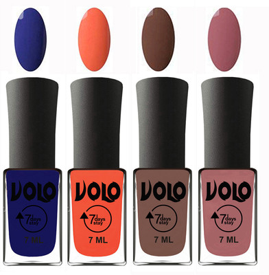 

Volo Ultra Lasting HD Shine Awesome Nail Polish Combo Navy Blue, Neon Orange, Brown, Chocolate Peach(Pack of 4)