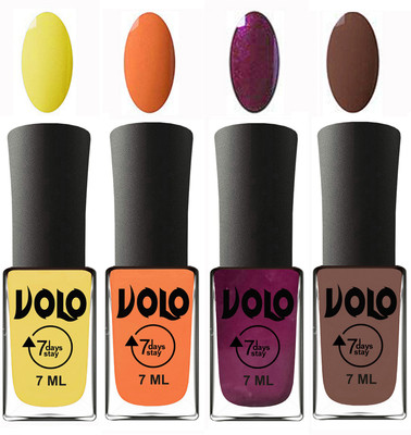 

Volo Ultra Lasting HD Shine Awesome Nail Polish Combo Yellow, Peach, Wine, Brown(Pack of 4)