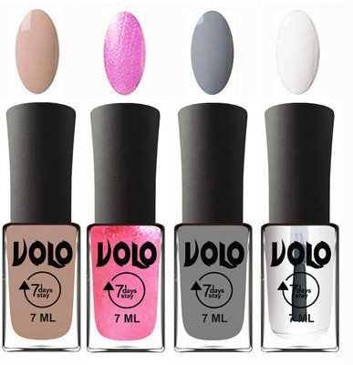 

Volo Ultra Lasting HD Shine Awesome Nail Polish Combo Light Nude, Metallic Pink, Light Grey, Top Coat(Pack of 4)