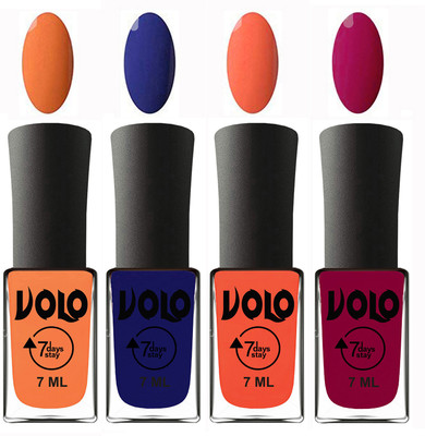 

Volo Ultra Lasting HD Shine Awesome Nail Polish Combo Peach, Navy Blue, Neon Orange, Magnta(Pack of 4)