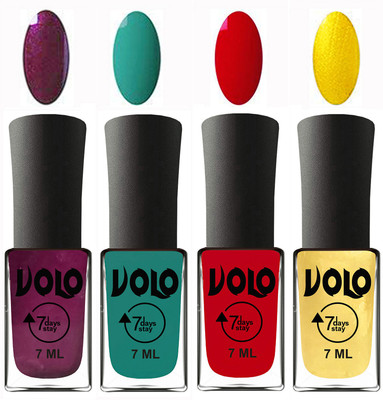 

Volo Ultra Lasting HD Shine Awesome Nail Polish Combo Wine, Radium Green, Blood Red, Metallic Light Golden(Pack of 4)