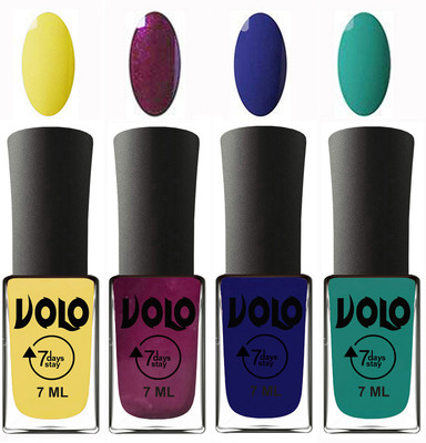 

Volo Ultra Lasting HD Shine Awesome Nail Polish Combo Yellow, Wine, Navy Blue, Radium Green(Pack of 4)
