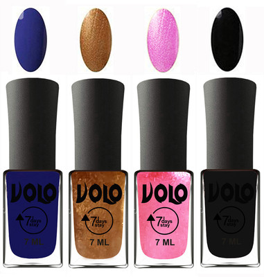 

Volo Ultra Lasting HD Shine Awesome Nail Polish Combo Navy Blue, Metallic Dark Golden, Metallic Pink, Black(Pack of 4)
