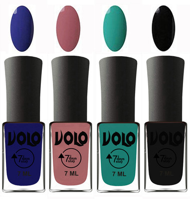 

Volo Ultra Lasting HD Shine Awesome Nail Polish Combo Navy Blue, Chocolate Peach, Radium Green, Black(Pack of 4)