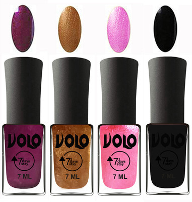 

Volo Ultra Lasting HD Shine Awesome Nail Polish Combo Wine, Metallic Dark Golden, Metallic Pink, Black(Pack of 4)