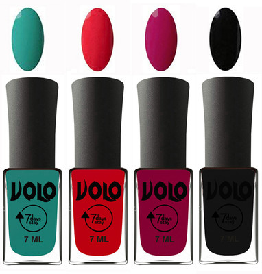 

Volo Ultra Lasting HD Shine Awesome Nail Polish Combo Radium Green, Redish Orange, Magnta, Black(Pack of 4)