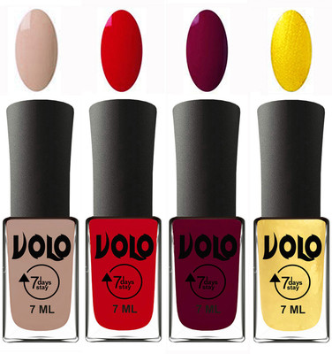 

Volo Ultra Lasting HD Shine Awesome Nail Polish Combo Light Nude, Blood Red, Wine Maroon, Metallic Light Golden(Pack of 4)