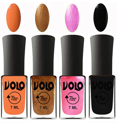 

Volo Ultra Lasting HD Shine Awesome Nail Polish Combo Peach, Metallic Dark Golden, Metallic Pink, Black(Pack of 4)