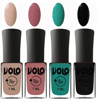 

Volo Ultra Lasting HD Shine Awesome Nail Polish Combo Light Nude, Chocolate Peach, Radium Green, Black(Pack of 4)