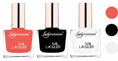 

Lady Fashion Glossy & Long Stay Nail Polish combo Light Orange,Black,White(Pack of 3)