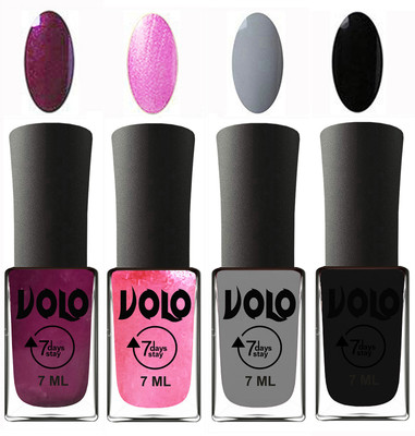 Volo Ultra Lasting HD Shine Awesome Nail Polish Combo Wine, Metallic Pink, Light Grey, Black(Pack of 4)