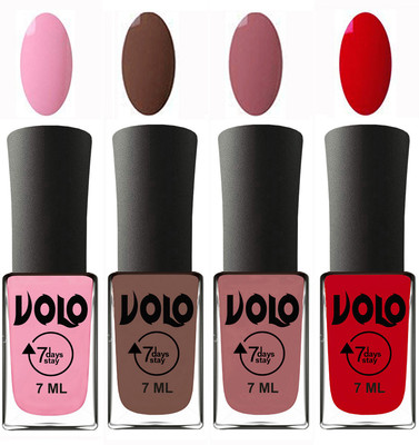 

Volo Ultra Lasting HD Shine Awesome Nail Polish Combo Light Pink, Brown, Chocolate Peach, Blood Red(Pack of 4)
