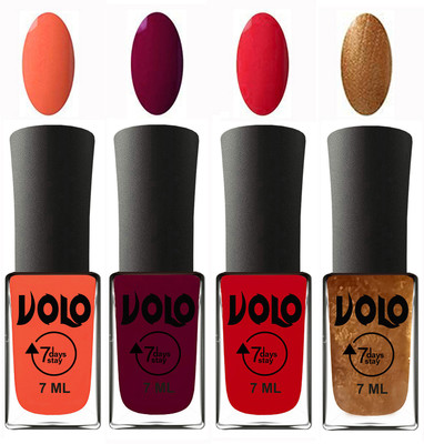 

Volo Ultra Lasting HD Shine Awesome Nail Polish Combo Neon Orange, Wine Maroon, Redish Orange, Metallic Dark Golden(Pack of 4)