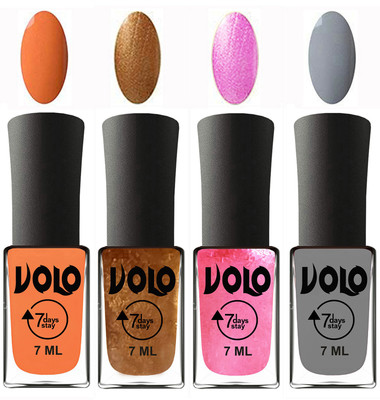 

Volo Ultra Lasting HD Shine Awesome Nail Polish Combo Peach, Metallic Dark Golden, Metallic Pink, Light Grey(Pack of 4)