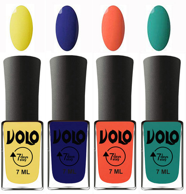 

Volo Ultra Lasting HD Shine Awesome Nail Polish Combo Yellow, Navy Blue, Neon Orange, Radium Green(Pack of 4)