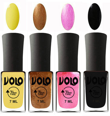 

Volo Ultra Lasting HD Shine Awesome Nail Polish Combo Yellow, Metallic Dark Golden, Metallic Pink, Black(Pack of 4)