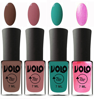 

Volo Ultra Lasting HD Shine Awesome Nail Polish Combo Brown, Chocolate Peach, Radium Green, Metallic Pink(Pack of 4)