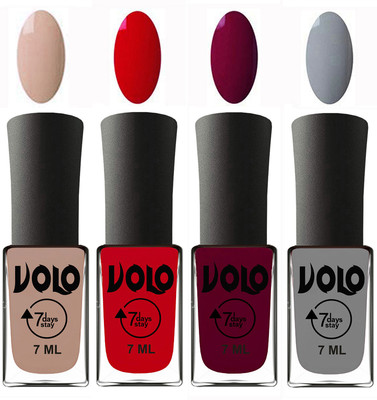 

Volo Ultra Lasting HD Shine Awesome Nail Polish Combo Light Nude, Blood Red, Wine Maroon, Light Grey(Pack of 4)