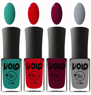 

Volo Ultra Lasting HD Shine Awesome Nail Polish Combo Radium Green, Blood Red, Wine Maroon, Light Grey(Pack of 4)