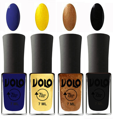 

Volo Ultra Lasting HD Shine Awesome Nail Polish Combo Navy Blue, Metallic Light Golden, Metallic Dark Golden, Black(Pack of 4)