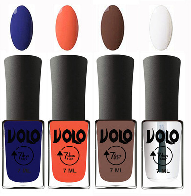

Volo Ultra Lasting HD Shine Awesome Nail Polish Combo Navy Blue, Neon Orange, Brown, Top Coat(Pack of 4)