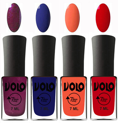 

Volo Ultra Lasting HD Shine Awesome Nail Polish Combo Wine, Navy Blue, Neon Orange, Blood Red(Pack of 4)