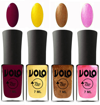 

Volo Ultra Lasting HD Shine Awesome Nail Polish Combo Wine Maroon, Metallic Light Golden, Metallic Dark Golden, Metallic Pink(Pack of 4)