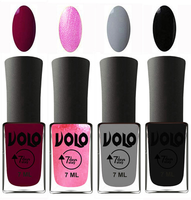 

Volo Ultra Lasting HD Shine Awesome Nail Polish Combo Wine Maroon, Metallic Pink, Light Grey, Black(Pack of 4)