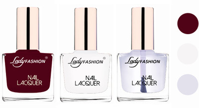 

Lady Fashion Glossy & Long Stay Nail Polish combo Maroon,White,Transparent(Pack of 3)