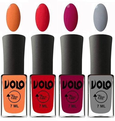 

Volo Ultra Lasting HD Shine Awesome Nail Polish Combo Peach, Redish Orange, Magnta, Light Grey(Pack of 4)