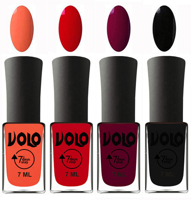 

Volo Ultra Lasting HD Shine Awesome Nail Polish Combo Neon Orange, Blood Red, Wine Maroon, Black(Pack of 4)