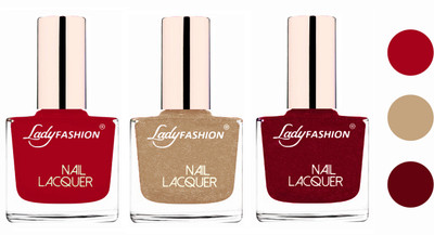 

Lady Fashion Glossy & Long Stay Nail Polish combo Dark Red,Beach Nude,Pink(Pack of 3)