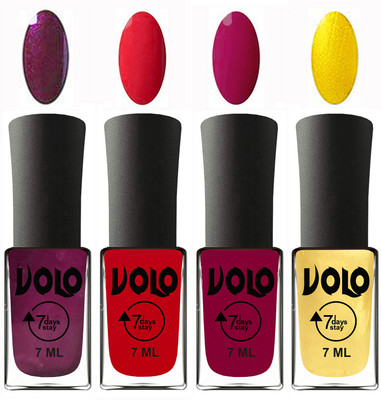 

Volo Ultra Lasting HD Shine Awesome Nail Polish Combo Wine, Redish Orange, Magnta, Metallic Light Golden(Pack of 4)