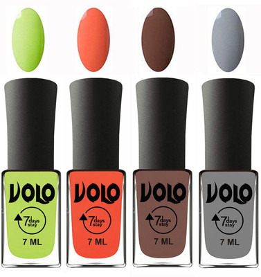 

Volo Ultra Lasting HD Shine Awesome Nail Polish Combo Parrot Green, Neon Orange, Brown, Light Grey(Pack of 4)