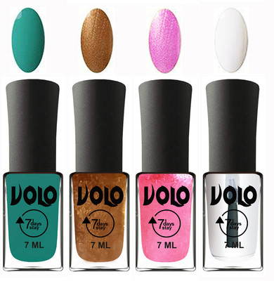 

Volo Ultra Lasting HD Shine Awesome Nail Polish Combo Radium Green, Metallic Dark Golden, Metallic Pink, Top Coat(Pack of 4)