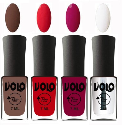 

Volo Ultra Lasting HD Shine Awesome Nail Polish Combo Brown, Redish Orange, Magnta, Top Coat(Pack of 4)