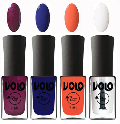 

Volo Ultra Lasting HD Shine Awesome Nail Polish Combo Wine, Navy Blue, Neon Orange, Top Coat(Pack of 4)