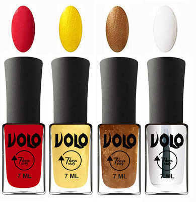 

Volo Ultra Lasting HD Shine Awesome Nail Polish Combo Redish Orange, Metallic Light Golden, Metallic Dark Golden, Top Coat(Pack of 4)
