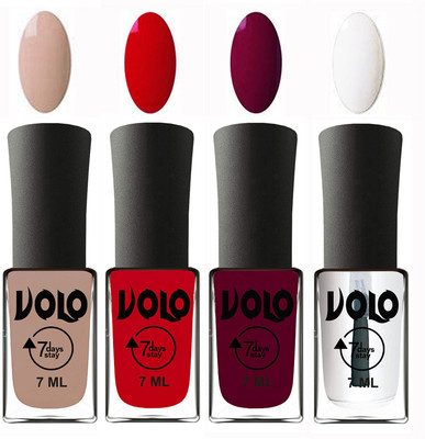

Volo Ultra Lasting HD Shine Awesome Nail Polish Combo Light Nude, Blood Red, Wine Maroon, Top Coat(Pack of 4)