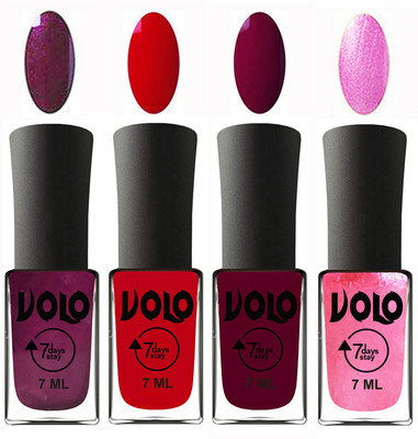 

Volo Ultra Lasting HD Shine Awesome Nail Polish Combo Wine, Blood Red, Wine Maroon, Metallic Pink(Pack of 4)